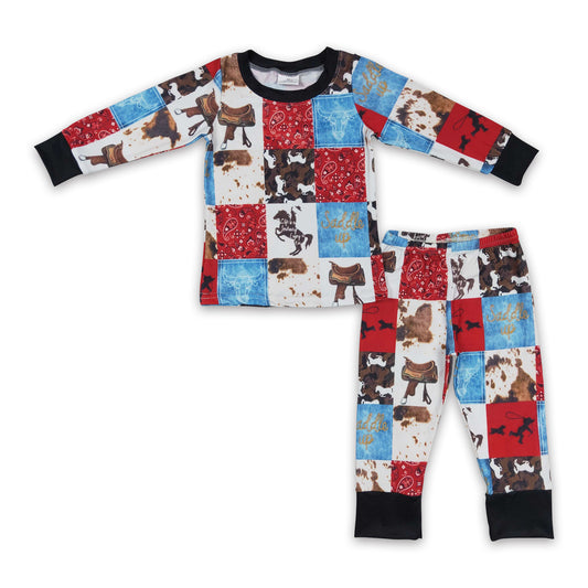 BLP0136Paisley horse cow patchwork kids boy western pajamas