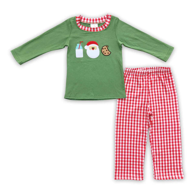 RTS Sibling Embroidery Santa Baby kids Shirts Top Pockets Leggings Christmas Clothes Sets