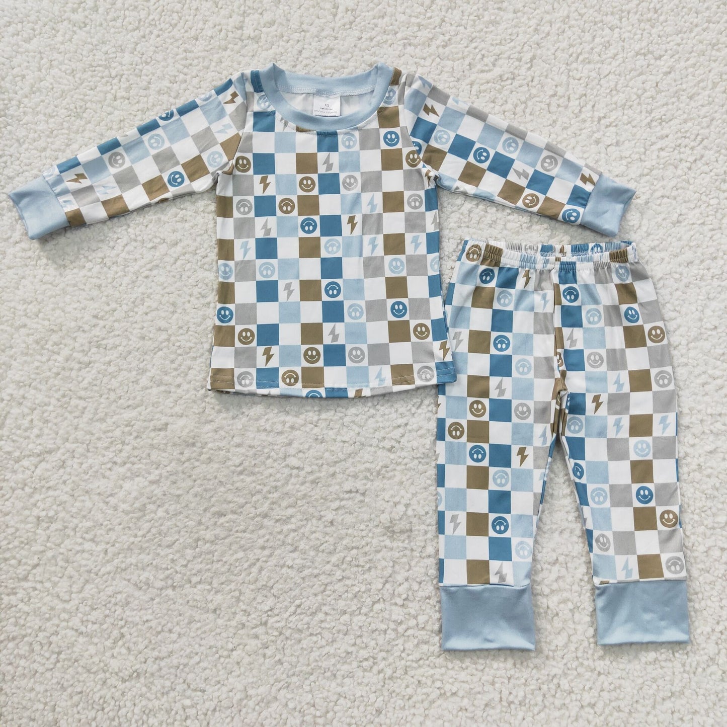 7.02 RTS NO MOQ Smile plaid long sleeves baby kids fall pajamas
