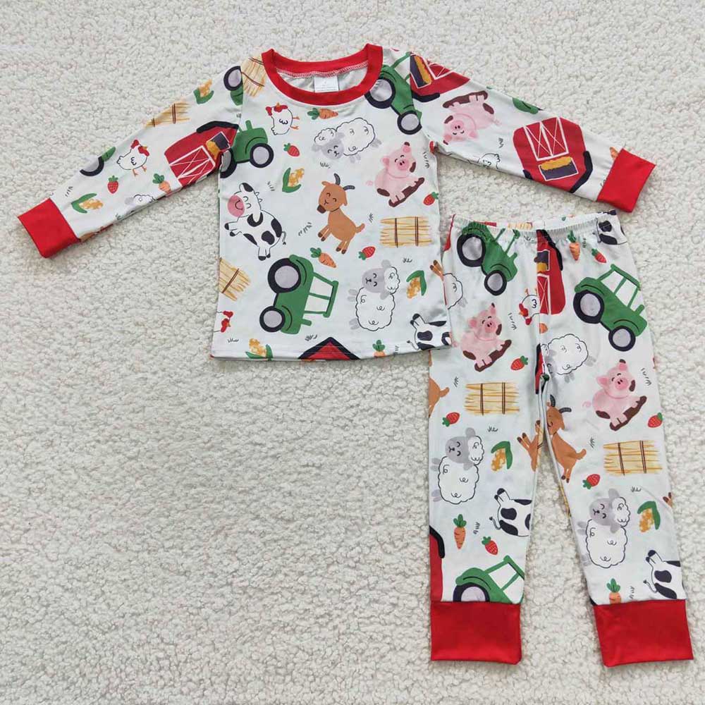 10.4 RTS Sibling Boys Baby Girls Farm Pajamas Clothes Sets