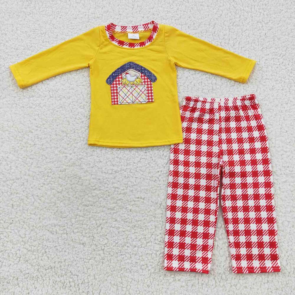 10.4 RTS Sibling Embroidery Baby Girls Fall Farm House Boys Rompers Outfits Sets