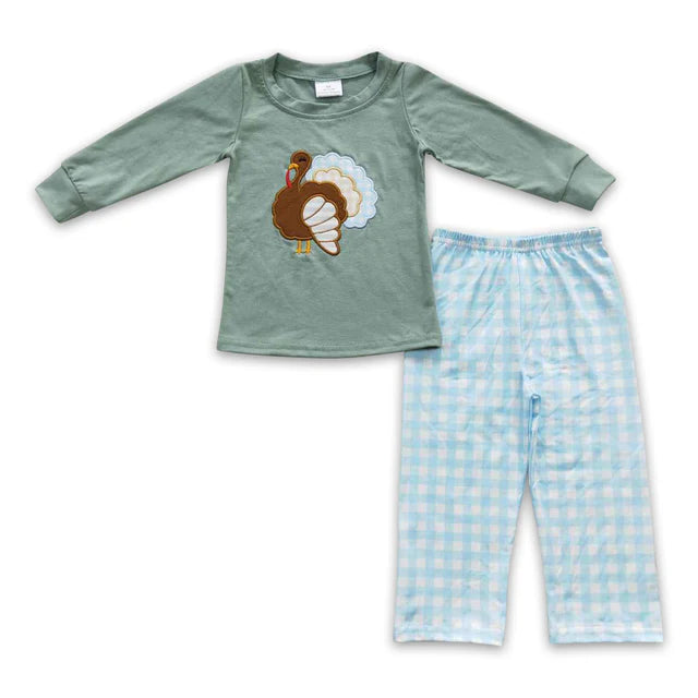 RTS Sibling Sibling milk silk Baby Girls Thanksgiving Print Tunic Top Ruffle Hem Pants Two Piece Clothes Sets Rompers（副本）