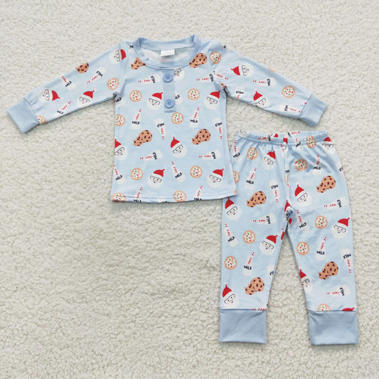 11.1 BLP0238 RTS No Moq Promotion Baby Boys Green Christmas Santa Cookie Pajamas Clothes Sets