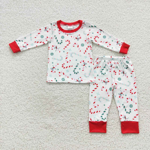 9.16 RTS Sibling Baby Kids Candy Cane Snowflake Top Pants Christmas Pajamas Sets Zipper Footie Rompers