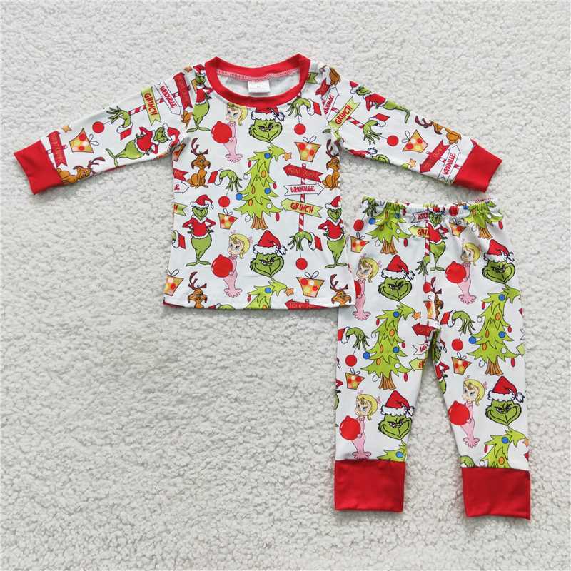 RTS BLP0256 Family Girls Boys Green Face Rompers Pants Pajamas Sets