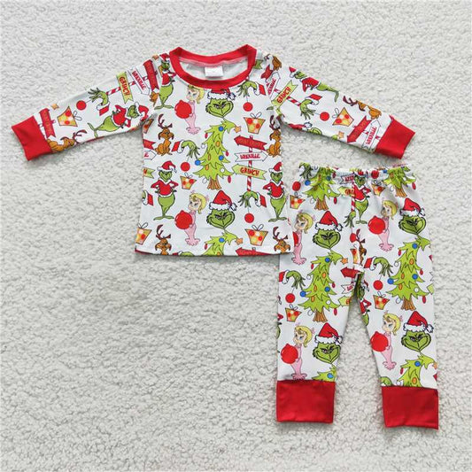 RTS BLP0256 Family Girls Boys Green Face Rompers Pants Pajamas Sets