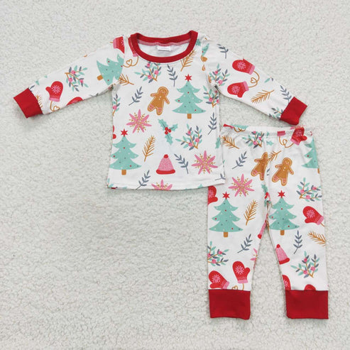 9.16 RTS Sibling Baby Kids Trees Snowflake Top Pants Christmas Pajamas Sets Zipper Footie Rompers