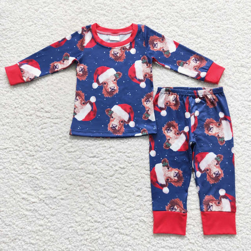 9.18 RTS Sibling Baby Boys Girls Christmas Hats Cows Farm Pant Pajamas Sets Rompers