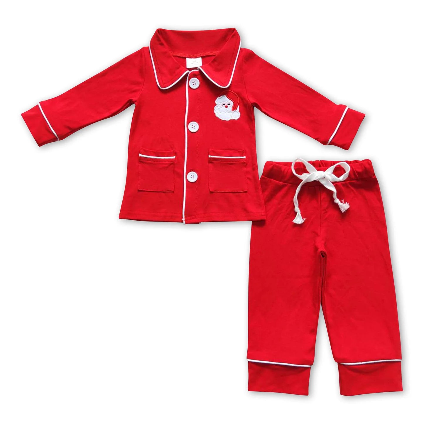 12.5 RST Sibling Baby Kids Embroidery Santa Trees Button Top Pants Christmas Pajamas Sets