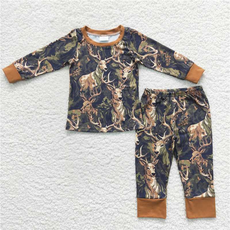 USA Warehouse (IN STOCK) Kids Boys Deer Camo Long Sleeve Pajamas 'Gone Hunting' Design Comfortable Sleepwear for Children