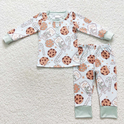 9.16 RTS Sibling Baby Kids Cookie Candy Cane Top Pants Christmas Pajamas Sets Zipper Footie Rompers