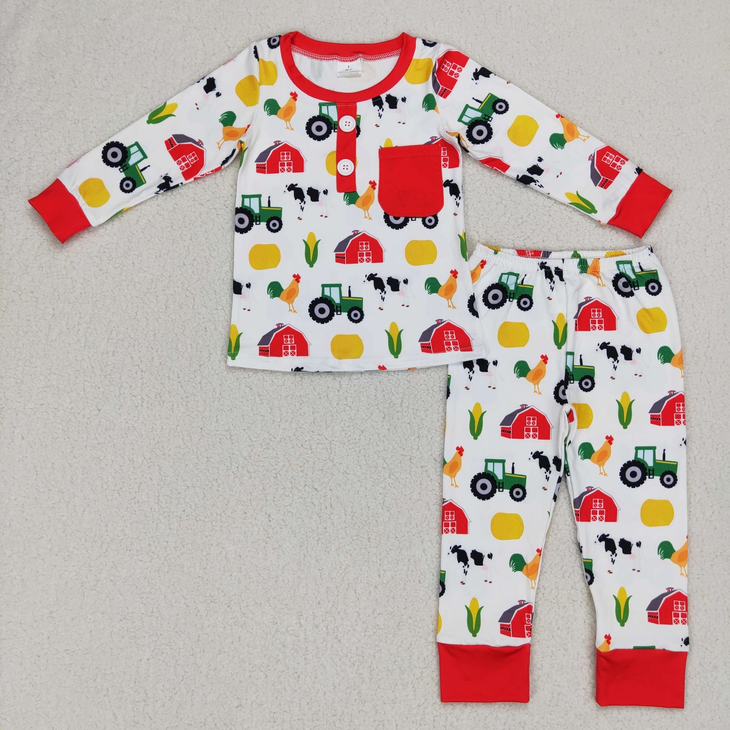 12.6 BLP0340  RTS No Moq Promotion Baby Boys Fall Farm Red Top Pants Long Sleeve Pajamas Clothes Sets