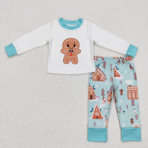 9.18 RTS Sibling Baby Boys Girls Embroidery Hats Gingerbread Top Pants Christmas Clothes Sets