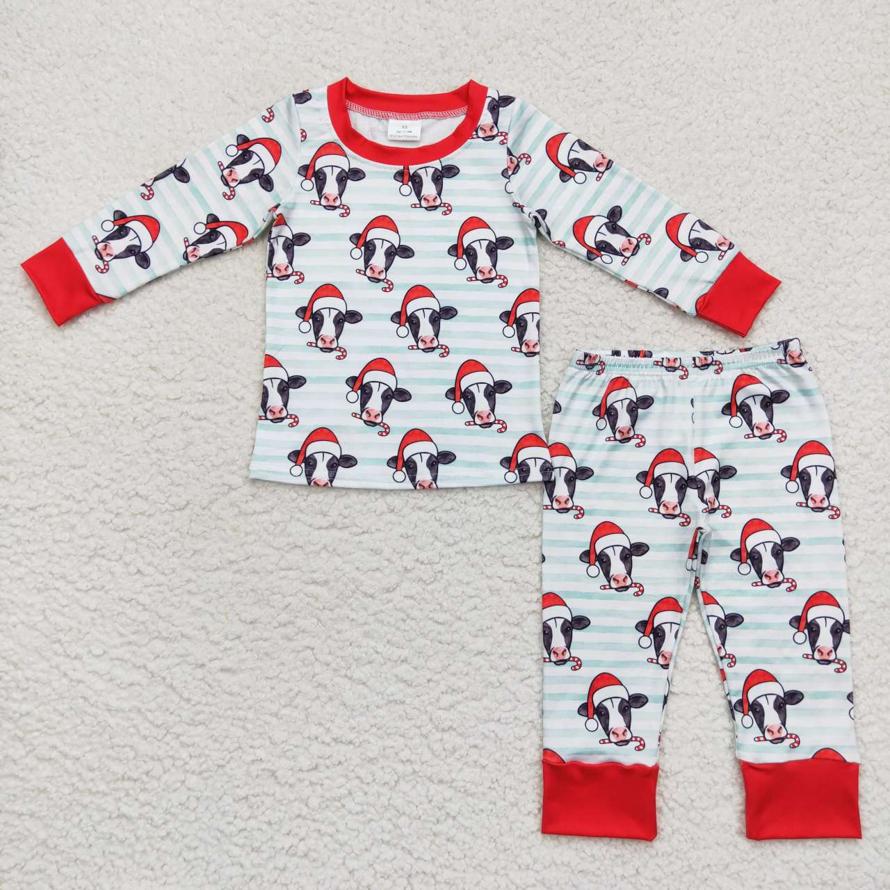 9.18 RTS Sibling Baby Boys Light Blue Stripe Hats Cows Top Pants Christmas Pajamas Sets Zipper Rompers