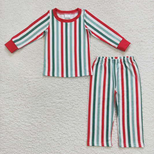 12.6 BLP0361  RTS No Moq Promotion Baby Boys Christmas Stripes Long Sleeve Top Pants Pajamas Sets
