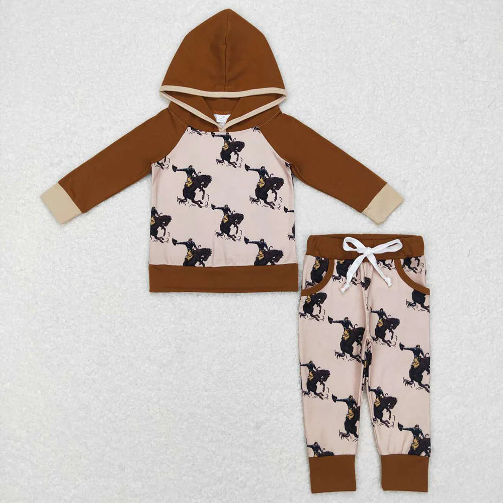 10.3 RTS Sibling Baby Boys Western Hooded Tops Pants Clothes Sets