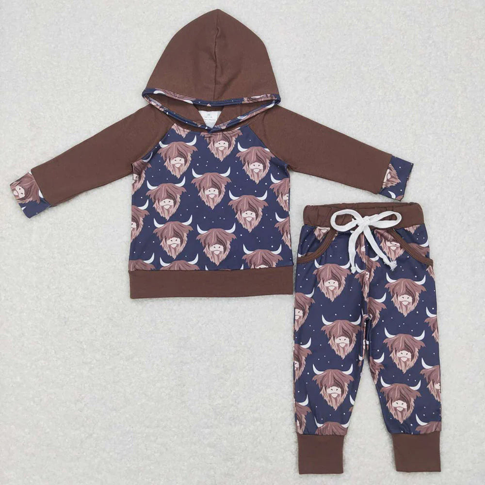 10.3 RTS Sibling Baby Boys Western Hooded Tops Pants Clothes Sets
