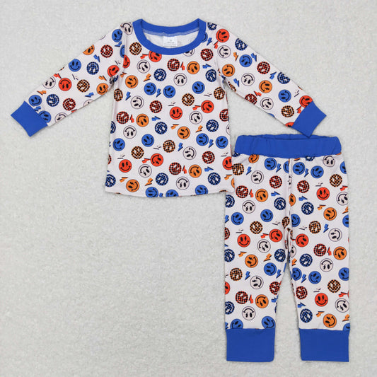 12.6 BLP0371  RTS No Moq Promotion Baby Boys Face Navy Tops Pants Pajamas Clothes Sets