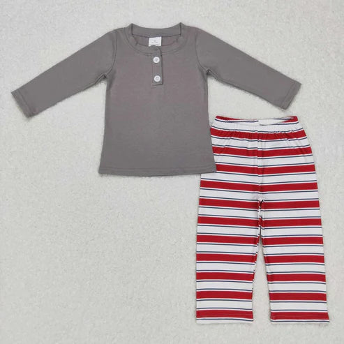 9.16 RTS Sibling Baby Boys Girls Red Stripe Top Pants Christmas Pajamas Clothes Sets Zipper Footie Rompers