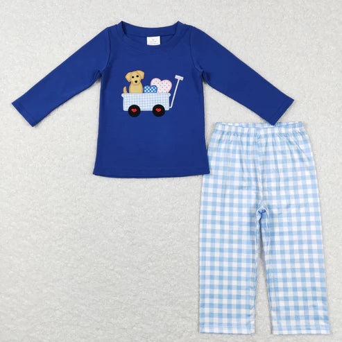 11.5 RTS Sibling Baby Boys Girls Embroidery Dogs Trucks Hearts Pants Bummies Valentine Clothes Sets