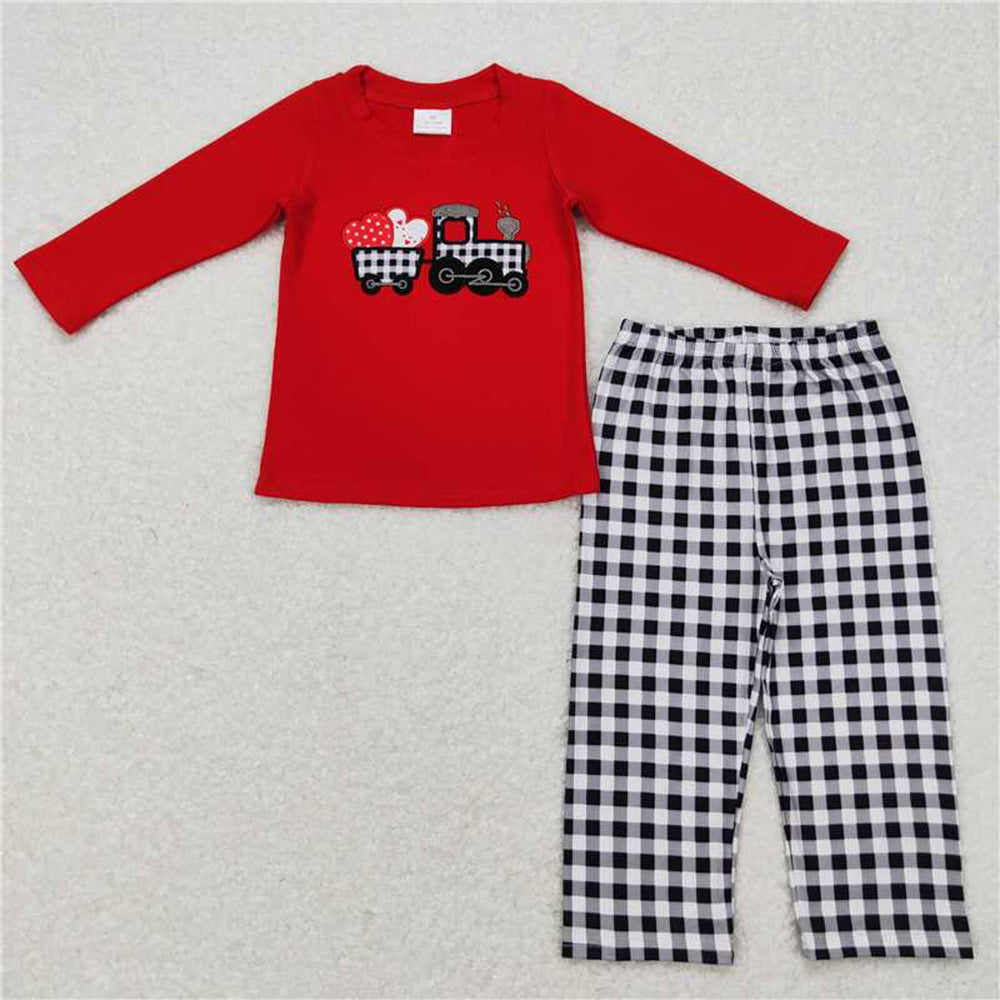 Girls Red Plaid Truck Heart Tunic Pants Outfit Valentine's Day Clothing Set