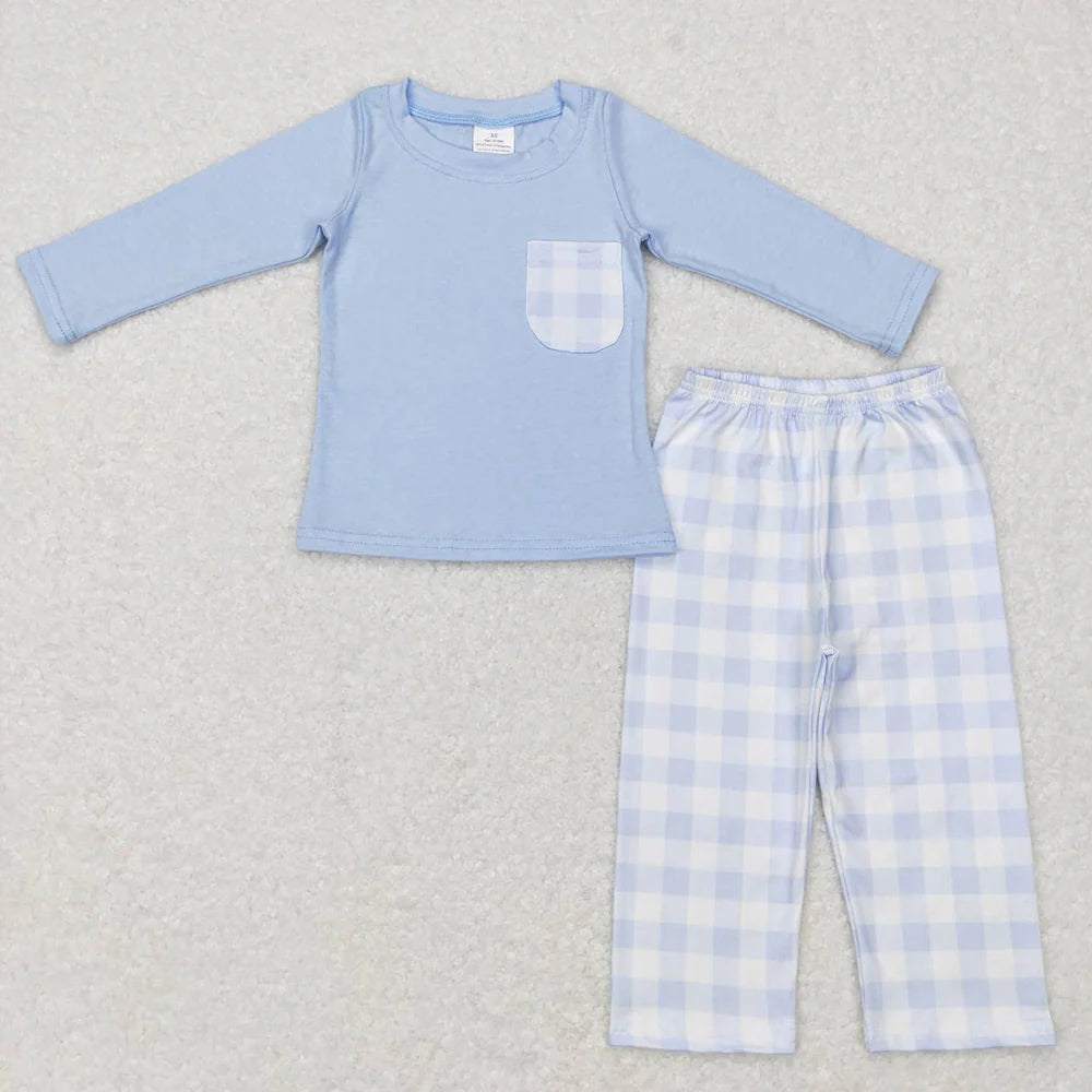1.8 RTS Sibling Baby Boys Girls Flowers Checked Top Pants Clothes Sets