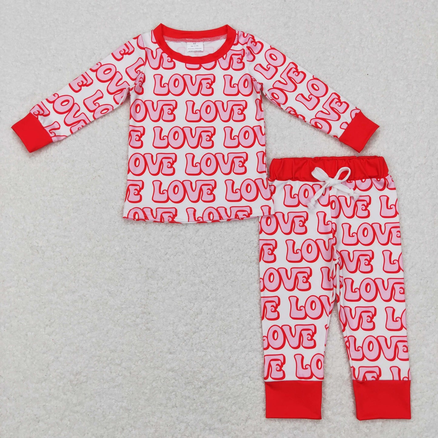 1.17 BLP0416 RTS No Moq Promotion Baby Girls Valentines Love Long Sleeve Shirt Pants Pajamas Clothes Sets