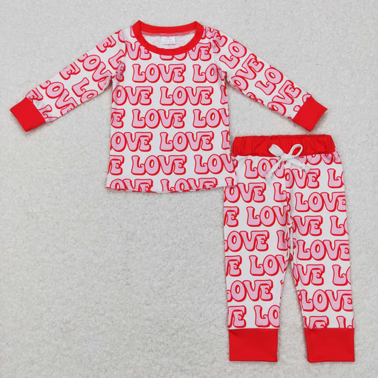 1.17 BLP0416 RTS No Moq Promotion Baby Girls Valentines Love Long Sleeve Shirt Pants Pajamas Clothes Sets