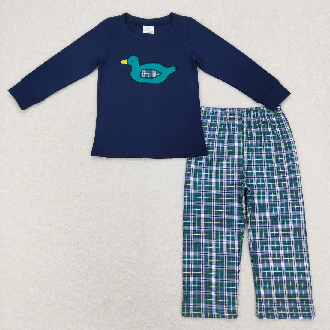 1.5 RTS Sibling Baby Boys Embroidery Ducks Top Checked Pants Hunting Clothes Sets Pant Rompers