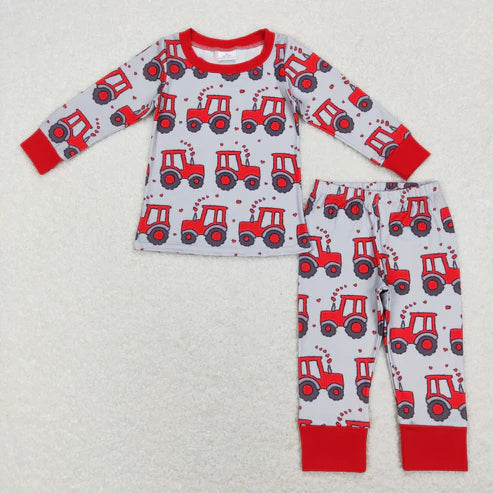 9.16 RTS Sibling Baby Boys Hearts Trucks Top Pants Valentine Pajamas Sets Zipper Footie Rompers