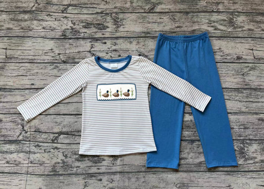 No moq  BLP0456  Pre-order Size 3-6m to 7-8t baby boy clothes embroidery long sleeve top with trousers kids autumn set