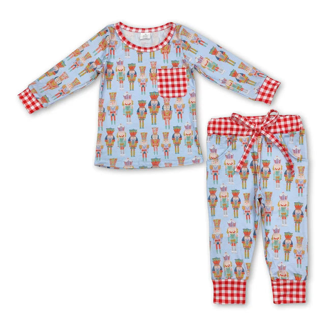 RTS Sibling Girls Boys Christmas Soldier Bamboo Pajamas Clothes Sets
