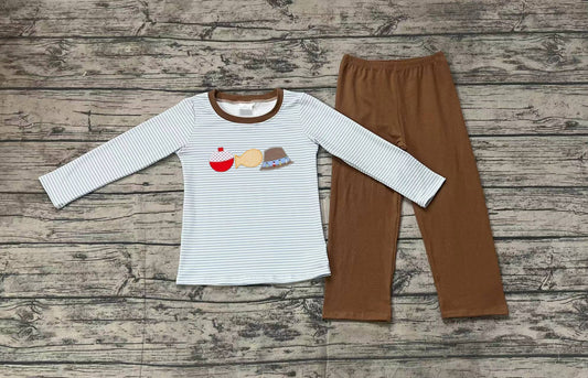 No moq BLP0590 Pre-order Size 3-6m to 7-8t baby boy clothes embroidery long sleeve top with trousers kids autumn set