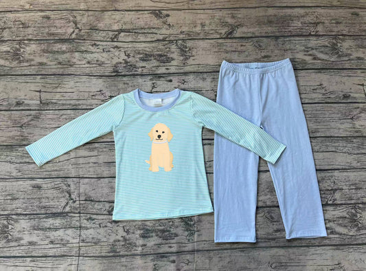 No moq BLP0592  Pre-order Size 3-6m to 7-8t baby boy clothes embroidery long sleeve top with trousers kids autumn set