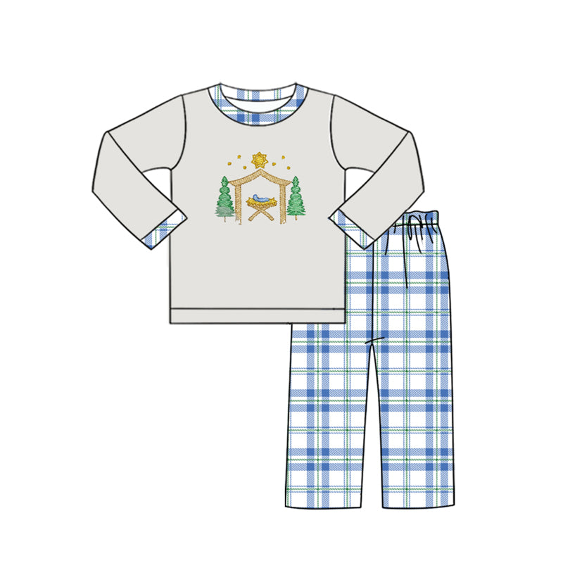 No moq BLP0594  Pre-order Size 3-6m to 7-8t baby boy clothes long sleeve top with trousers kids autumn set