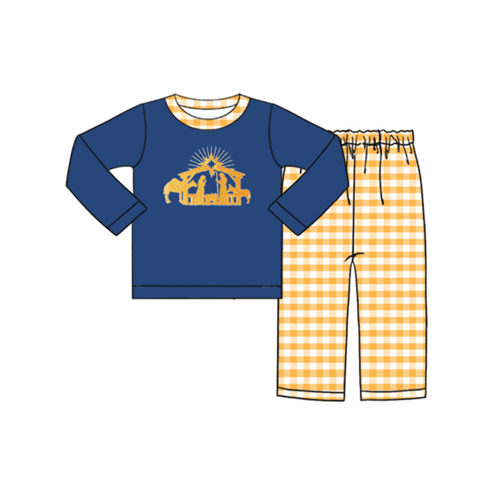 No moq BLP0601  Pre-order Size 3-6m to 7-8t baby boy clothes long sleeve top with trousers kids autumn set