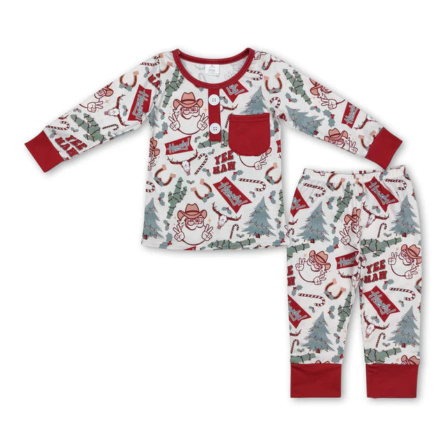 RTS Sibling Christmas tree gift kids bamboo pajamas
