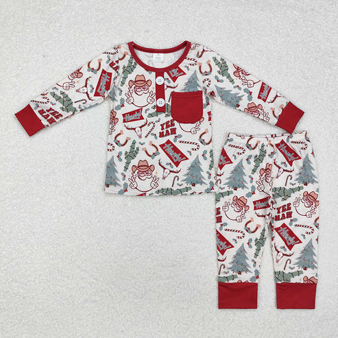 11.11 RTS Sibling Boys Girls Christmas Western Santa Cactus Bamboo Rompers Pajamas