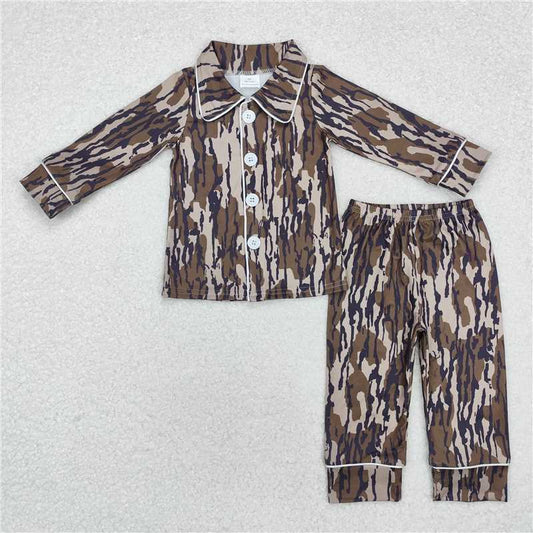BLP0705  Baby Boys Camo Fall Bottomland Buttons Top Pants Pajamas Clothes Sets