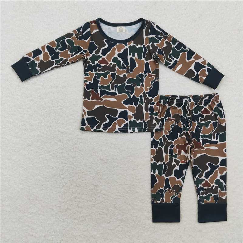 11.28 RTS NO MOQ （In stock）BLP0708 Baby Boys Fall Brown Camo Bamboo Pajamas Clothes Sets