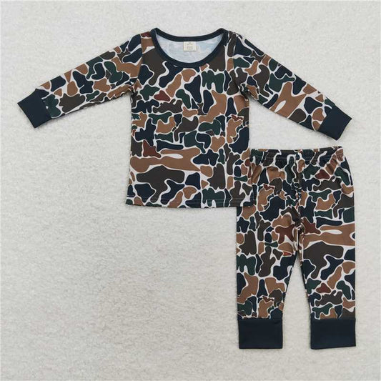 11.28 RTS NO MOQ （In stock）BLP0708 Baby Boys Fall Brown Camo Bamboo Pajamas Clothes Sets