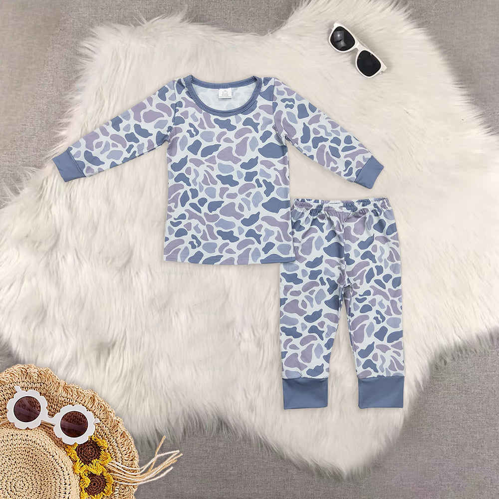 8.18   Sibling Baby Boys Winter Outfits  Long sleeves green camo kids boys bamboo pajamas