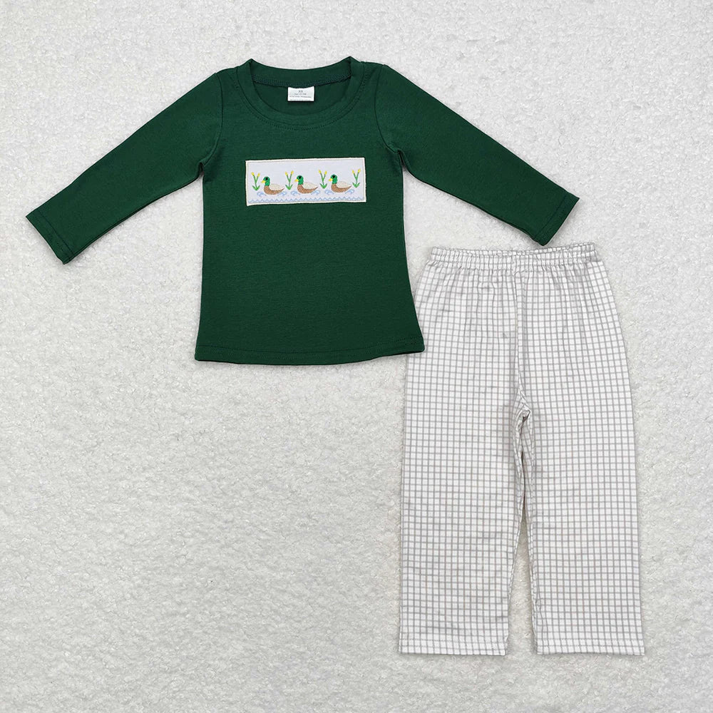 10.4 RTS Sibling Hunting Baby Boys Embroidery Southern Tops Pants Clothes Sets