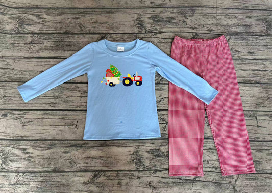 No moq BLP0745 Pre-order Size 3-6m to 7-8t baby boy clothes embroidery  long sleeve top with trousers kids autumn set