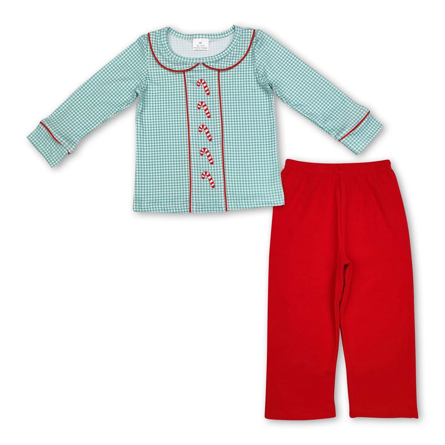 10.2 RTS Sibling Baby Boys Long Sleeves Santa Candy Cane Plaid Top Pants Christmas Sets
