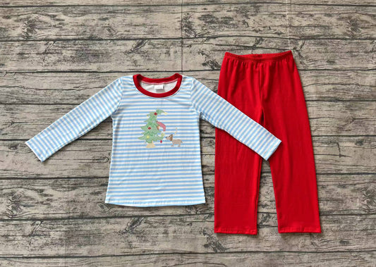 No moq BLP0772 Pre-order Size 3-6m to 7-8t baby boy clothes embroidery long sleeve top with trousers kids autumn set