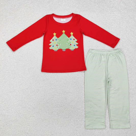 12.11 RTS NO MOQ （In stock）Matching Christmas BLP0773 Baby Boys Red Christmas Tree Top Checkered Pants Clothes Sets