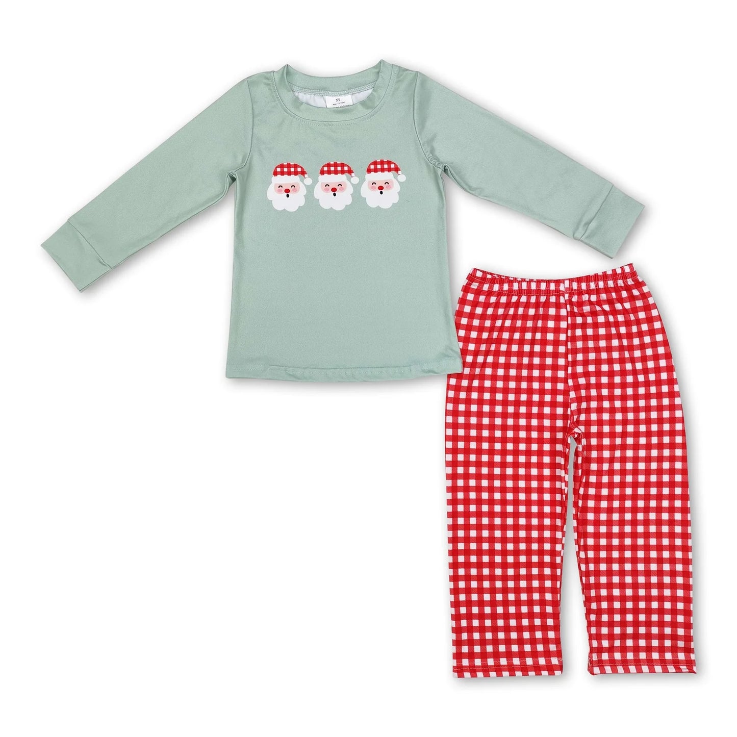 10.2 RTS Sibling Baby Boys Long Sleeves Santa Candy Cane Plaid Top Pants Christmas Sets