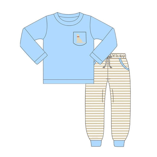 No moq  BLP0794  Pre-order Size 3-6m to 7-8t baby boy clothes long sleeve top with trousers kids autumn set