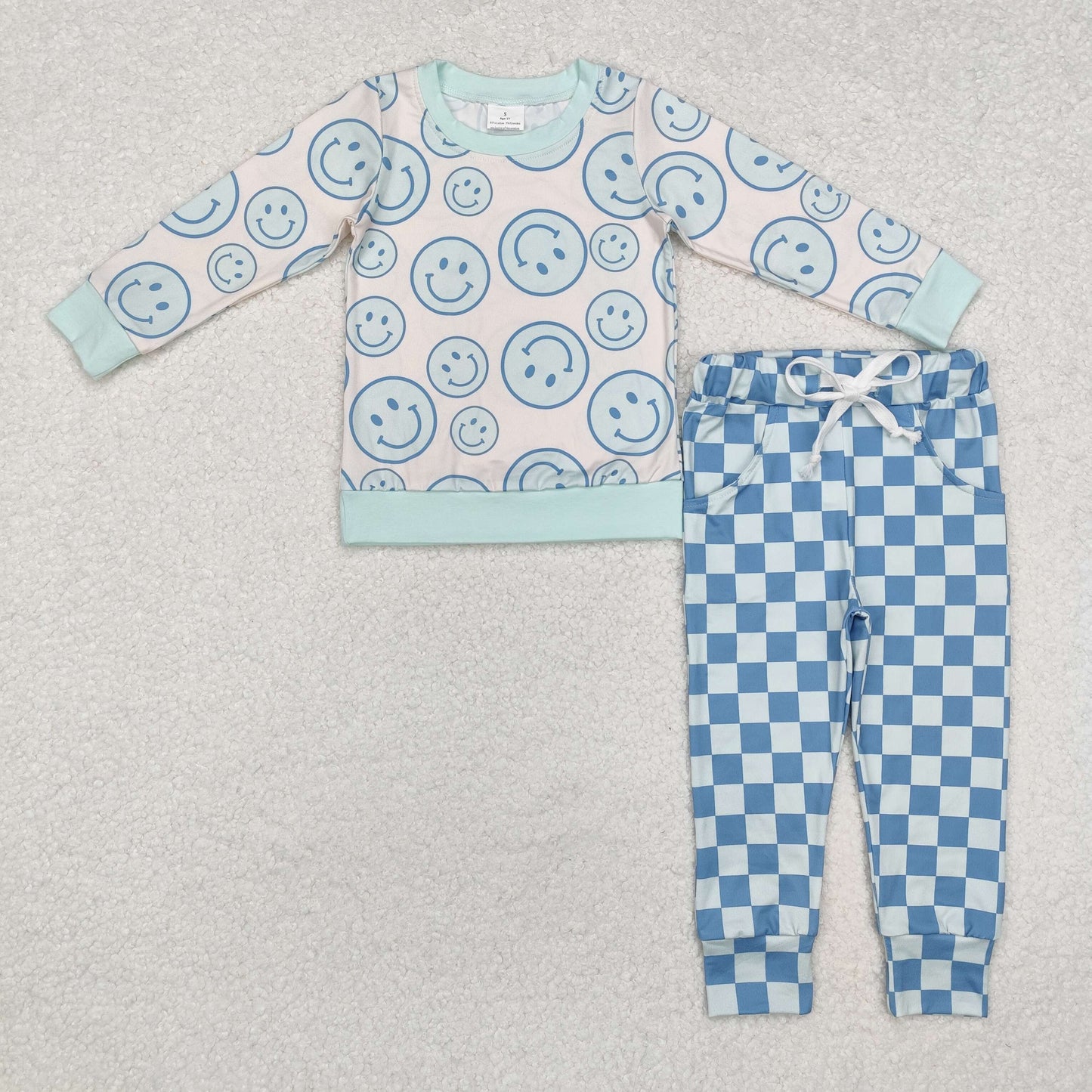 Baby Boys Smile Green Top Checkered Pants Outfits Sets BLP0798